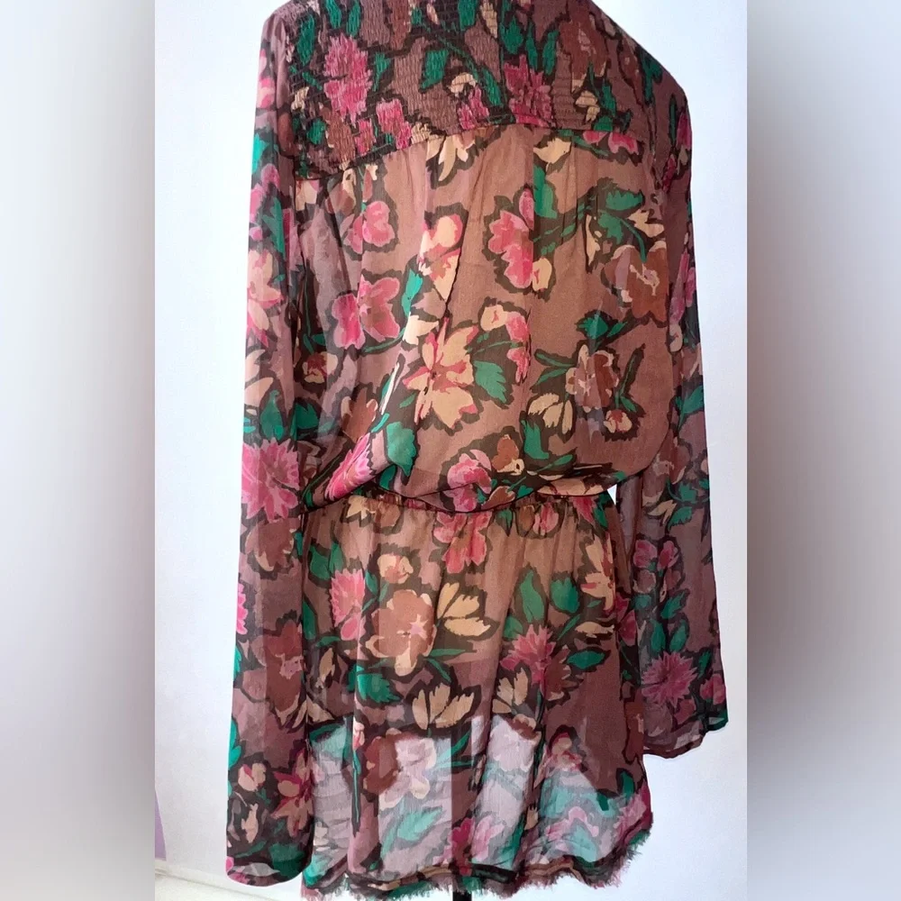 Free People Flume Printed Asymmetrical Floral Sheer Wrap‎  Tunic Medium
